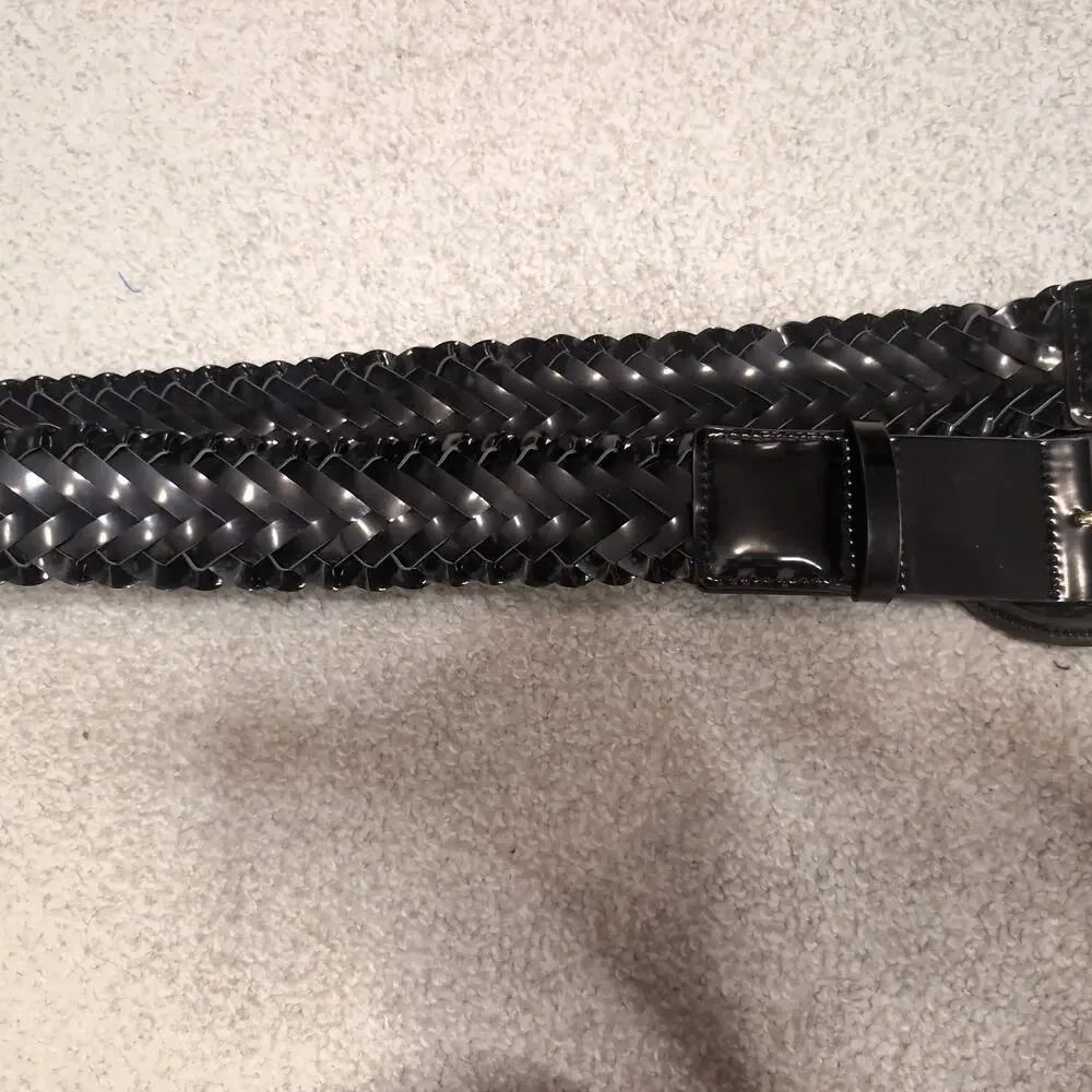 Black Braided Patent Leather Belt